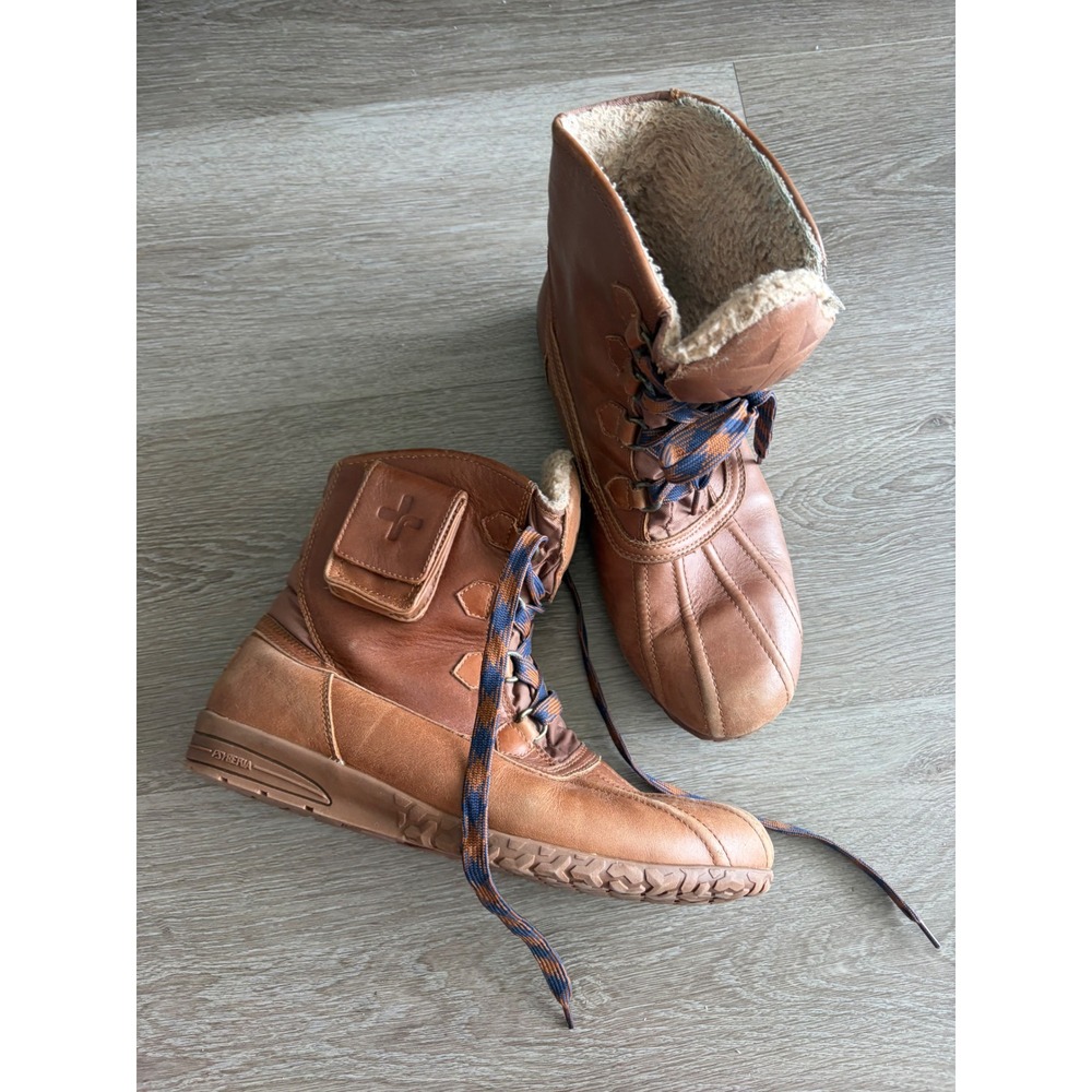 Psyberia Dry Goods Mens Leather Duck Boots Brown Faux Shearling Lined Size 10